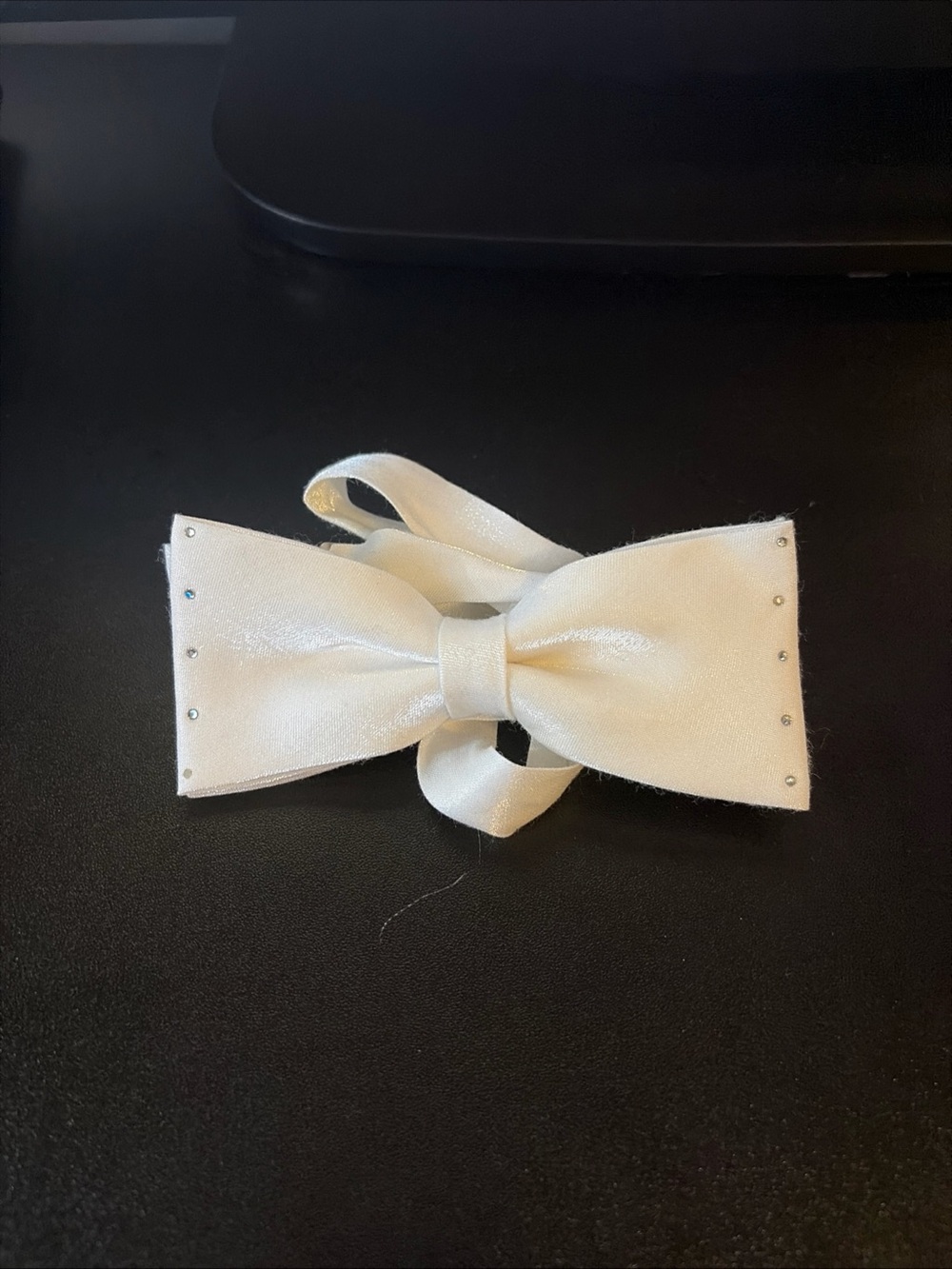 White With Rhinestone Accents Clip On Bow Tie